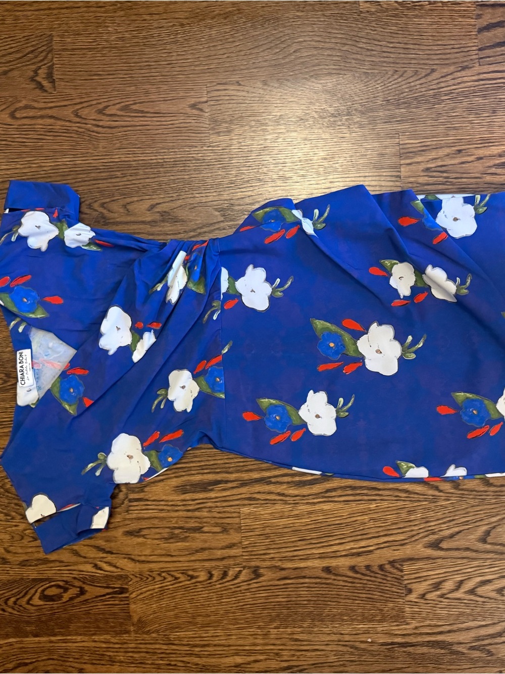 Chiara Boni Royal Blue Floral Dress with White and Red Accents